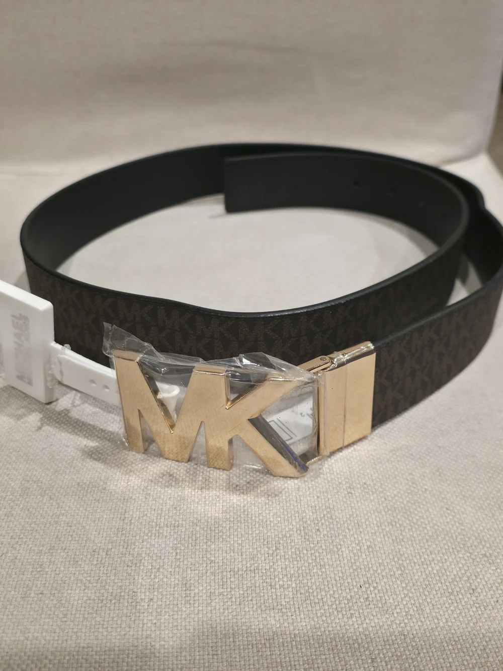 Michael Kors Brown MK Logo Reversible Belt with Gold Buckle